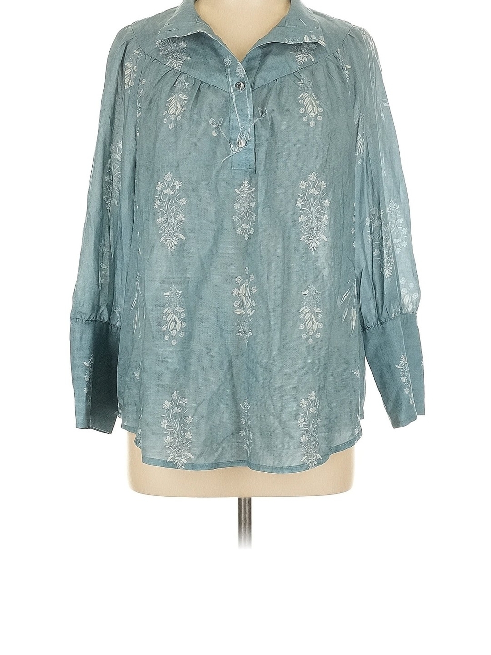 Tuckernuck Dusty Blue Printed Button-Front Blouse